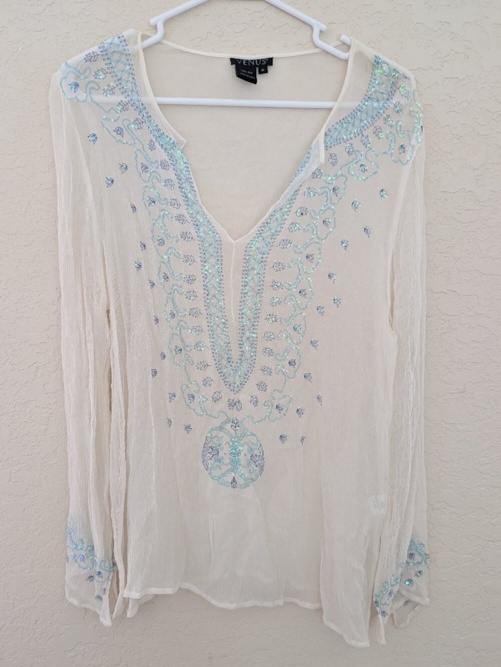 Vintage Venus 100% Silk Sequined Sheer Blouse Size M Y2K 90s
